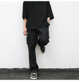 Stylish Black Wide-Leg Cargo Overalls with Multiple Pockets