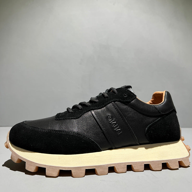 Premium Men's Leather Sports Shoes - Fashion Lace-Up Thick Sole Athletic Footwear