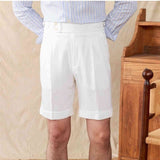 Napoli Double Pleated Casual Shorts - Men's Light Cropped Cotton Blend Pants