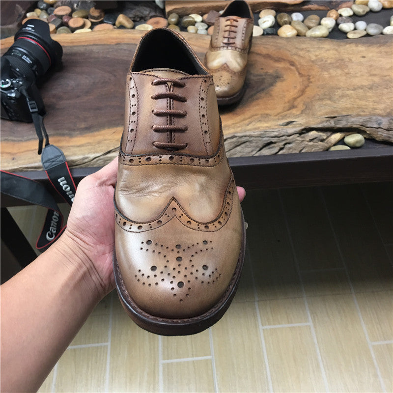 Artisan Handcrafted Distressed Leather Oxford Shoes - Vintage Engraved Men's Casual Footwear