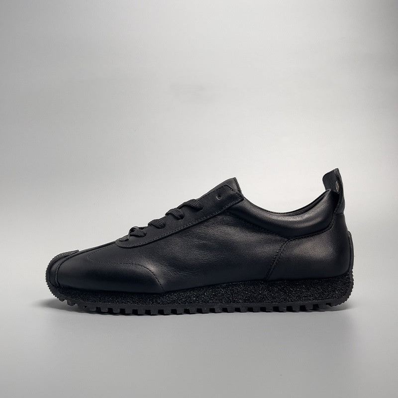 Premium Black Cowhide Casual Men's Genuine Leather Shoes - Breathable Low Heel Design