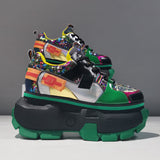 Premium Leather Platform Shoes - Men's Height Enhancing Sequin Color-Block Sneakers