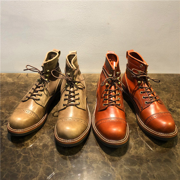 Premium Leather High-Top Work Boots - Men's Trendy All-Match Mid-Top Footwear