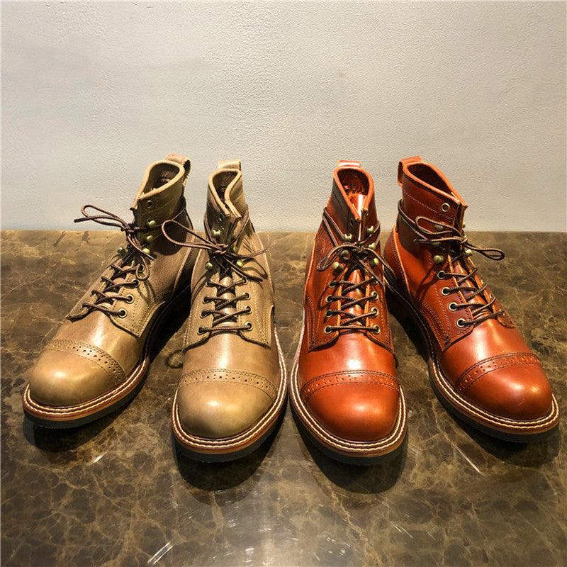 Premium Leather High-Top Work Boots - Men's Trendy All-Match Mid-Top Footwear