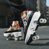 LED Light-Up Roller Skate Shoes - 4-Wheel Deformation Sports Sneakers for Adults & Students
