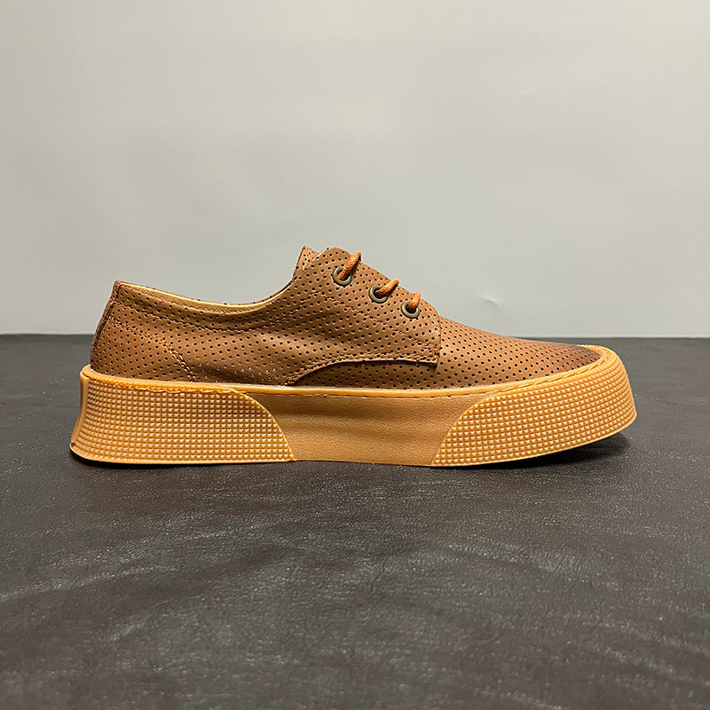 Premium Men's Leather Casual Sneakers - Breathable Cowhide Lace-Up Shoes