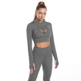 Premium 3-Piece Athletic Wear Set - Hooded Top, Hollow Design Camisole & High-Waist Seamless Leggings