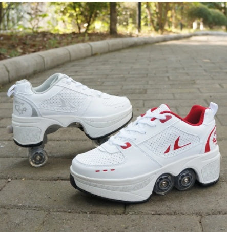Four-Wheeled TikTok Roller Shoes - Adjustable Pulley Skates for Men and Women