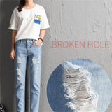 Women Fashion  Boyfriend Big Ripped Hole Jeans Casual High Street Denim Pants