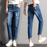 Women Fashion  Boyfriend Big Ripped Hole Jeans Casual High Street Denim Pants