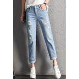 Women Fashion  Boyfriend Big Ripped Hole Jeans Casual High Street Denim Pants