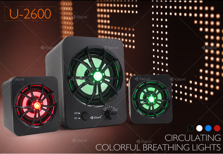 Illuminated USB Computer Speaker - 2.1 Channel Mini Desktop Audio System with Colorful LED Lights