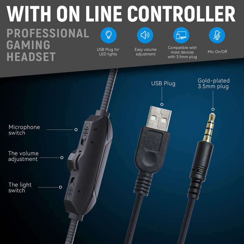 Professional Gaming Headphones - Wired Multi-Platform Headset with 50mm Drivers