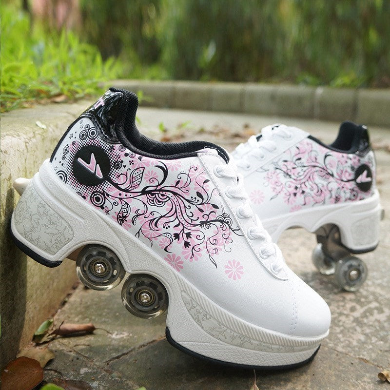 Four-Wheeled TikTok Roller Shoes - Adjustable Pulley Skates for Men and Women
