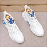 Men's Premium White & Blue High-Top Sneakers - Color Block Design Casual Shoes