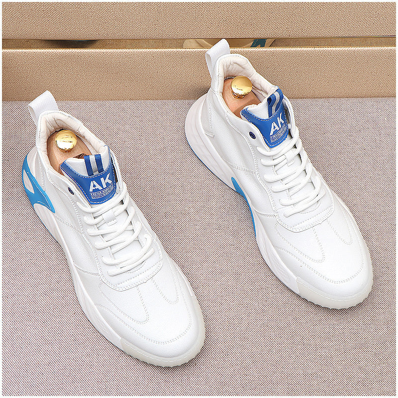 Men's Premium White & Blue High-Top Sneakers - Color Block Design Casual Shoes
