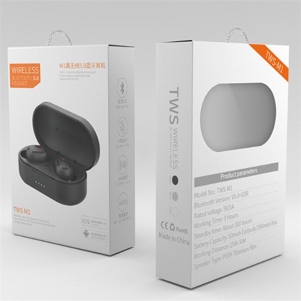 Wireless Bluetooth 5.0 Earbuds with Voice Control & Power Display - M1 Premium Stereo Headset