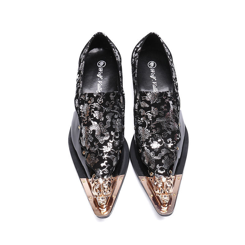 Premium Men's Pointed Toe Leather Dress Shoes - Gold Fashion Business Footwear
