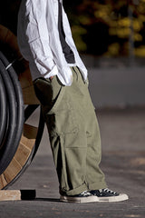 Navy Blue Loose Fit Cargo Overalls - Men's Comfortable Workwear