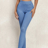 Premium High-Waisted Denim Print Leggings - Elastic Comfort Fit