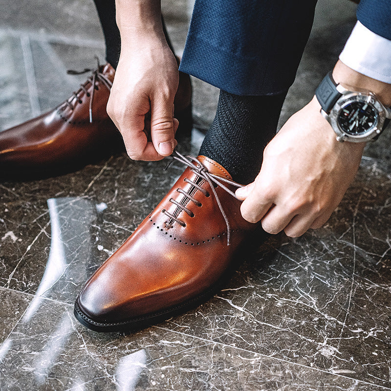 Premium Men's Oxford Dress Shoes - Hand-Polished Cowhide Leather Brogues for Business & Formal Wear