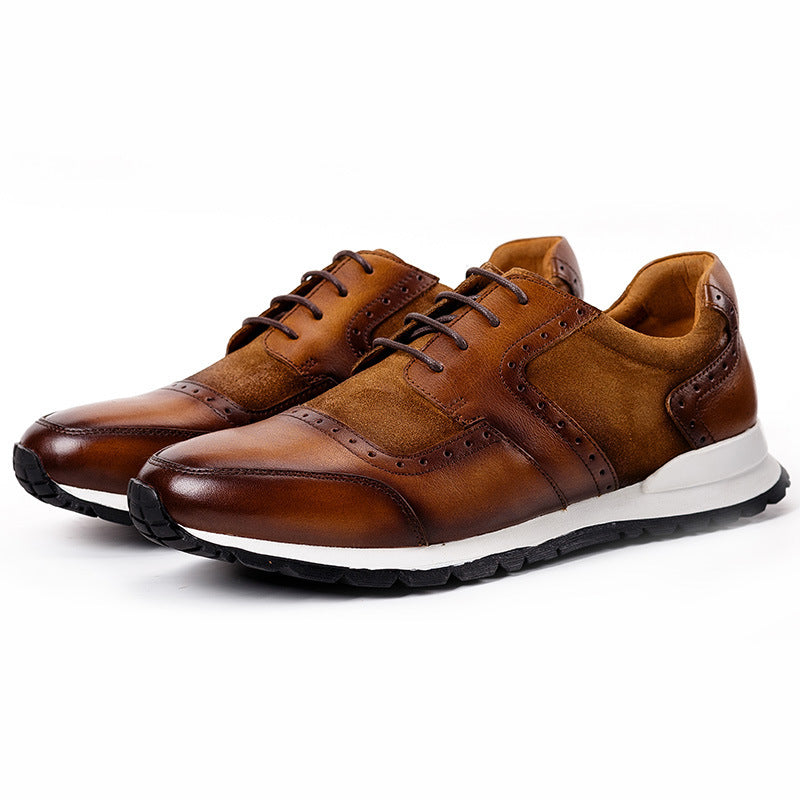 Premium Men's Handmade Breathable Sports Low-Top Leather Shoes - Black Size 39