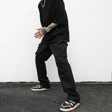 Stylish Black Wide-Leg Cargo Overalls with Multiple Pockets