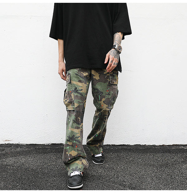 Military-Inspired Splatter Camouflage Cargo Pants