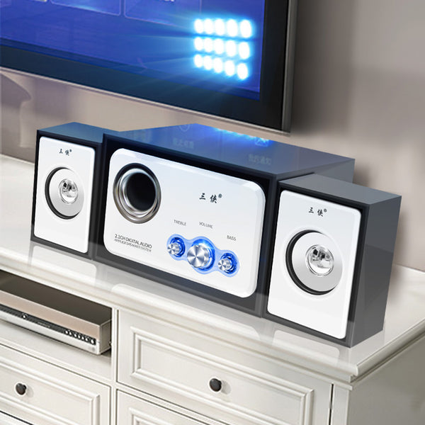 Wireless Bluetooth Desktop Speaker System - Premium 2.1 Channel Subwoofer with Wood Finish