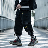 Military-Style Black Cargo Pants - Tactical Paratrooper Design with Multiple Pockets