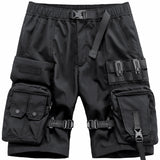 Men's Multi-Pocket Cargo Shorts - Fashion Minimalist Style Black Polyester