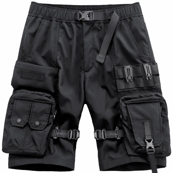 Men's Multi-Pocket Cargo Shorts - Fashion Minimalist Style Black Polyester