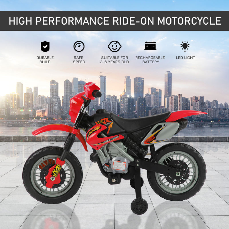 Electric Kids Motorcycle - 6V Battery Powered Ride-On Bike with Training Wheels