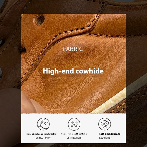 Premium Genuine Leather Men's Breathable Platform Sports Shoes - Summer Retro Style