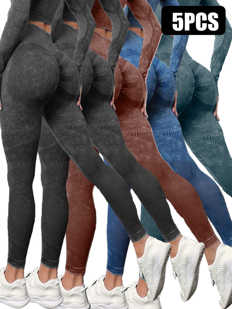 5-Pack Premium High-Waisted Active Yoga Leggings - Seamless Performance Wear