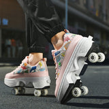 LED Light-Up Roller Skate Shoes - 4-Wheel Deformation Sports Sneakers for Adults & Students