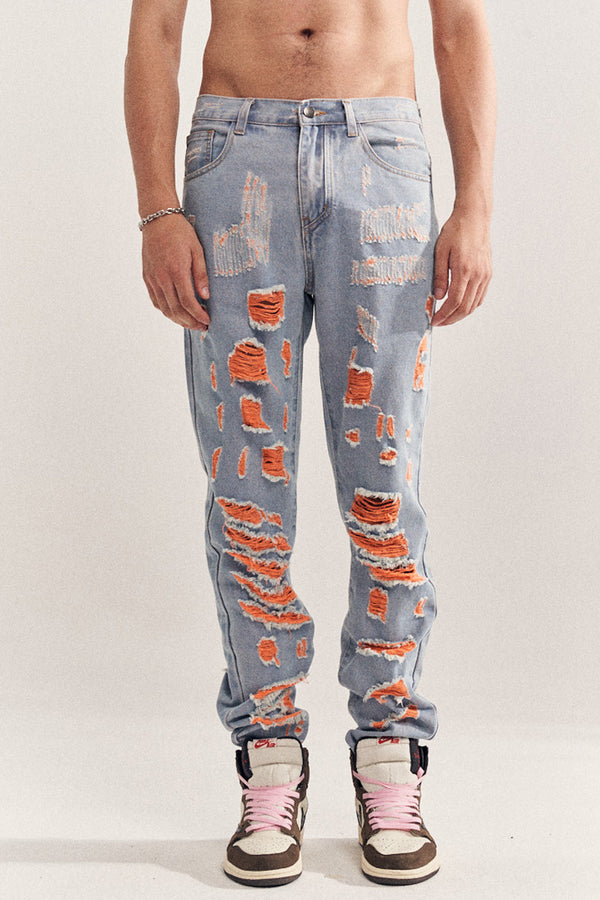 Blue Destruction Beggar Style Jeans