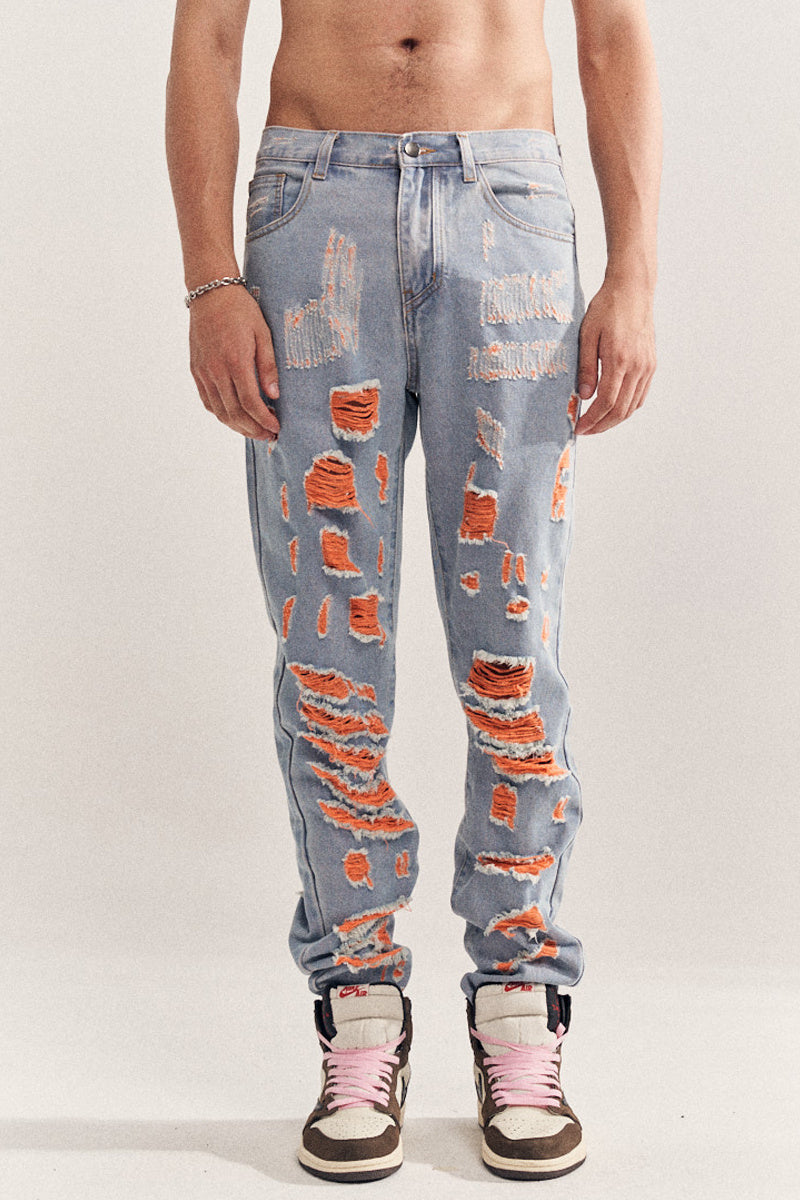 Blue Destruction Beggar Style Jeans