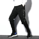 Men's Cotton Cargo Harem Pants - Comfortable Loose Fit Black Trousers Size L
