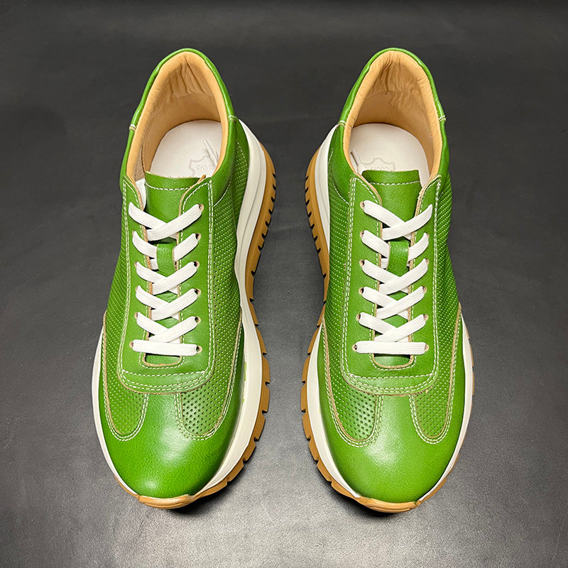 Premium Genuine Leather Men's Breathable Hollow Platform Casual Shoes - High-End Comfort & Style