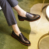 Premium Handcrafted Men's Business Casual Loafers - Carved Leather Dress Shoes