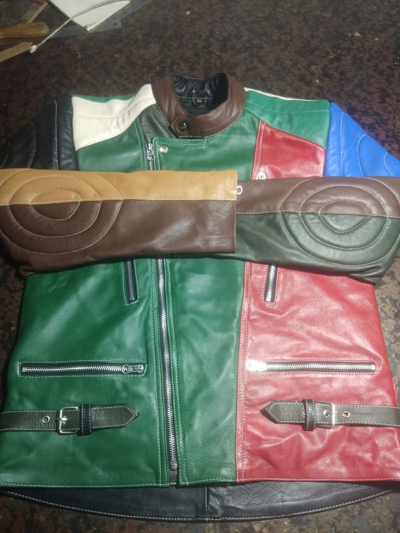 Handmade Multicolor Leather Jacket - 100% Genuine Leather