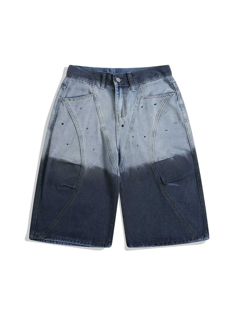 Tie-dye Gradient Worn Looking Washed-out Cropped Jeans Casual Pants