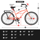 Vélo de plage Cruiser S26204 26 pouces pour hommes et femmes, cadre en acier, transmission monovitesse, conduite confortable en position verticale, plusieurs coloris