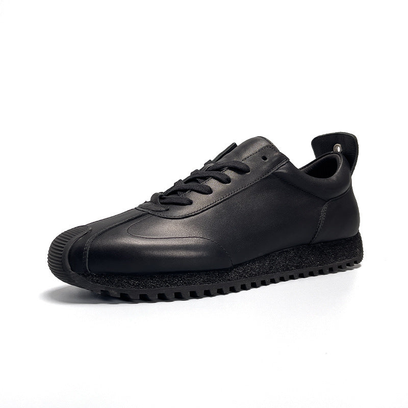 Premium Black Cowhide Casual Men's Genuine Leather Shoes - Breathable Low Heel Design