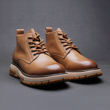 Men's British Style Martin Boots - Yellow Casual High-Top Leather Shoes with Thick Sole