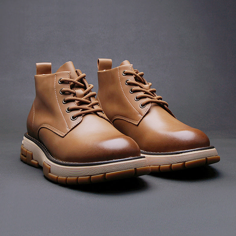 Men's British Style Martin Boots - Yellow Casual High-Top Leather Shoes with Thick Sole