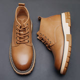 Men's British Style Martin Boots - Yellow Casual High-Top Leather Shoes with Thick Sole