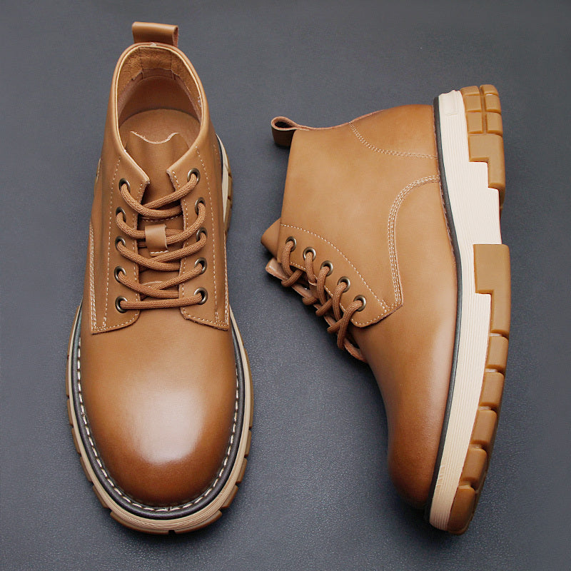 Men's British Style Martin Boots - Yellow Casual High-Top Leather Shoes with Thick Sole