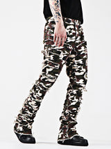 Vintage Distressed Heavy-Duty Flared Denim Jeans